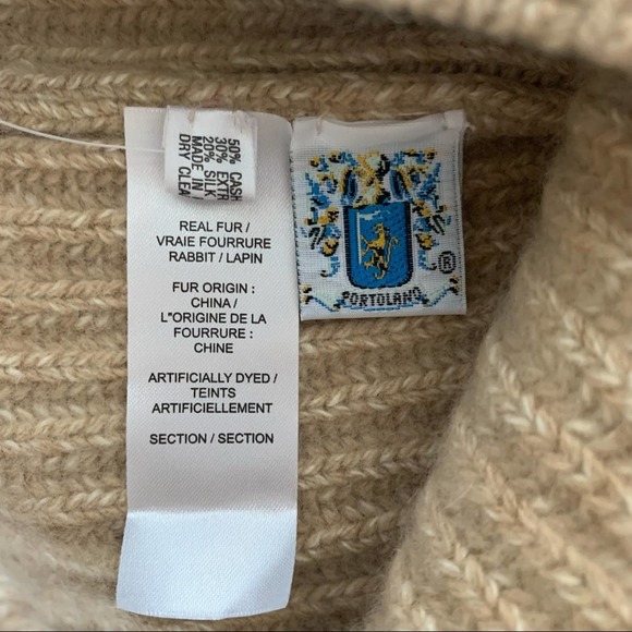 Portolano Cashmere/Extra Fine Wool/Silk Blend Beanie with Real Rabbit Fur - Picture 4 of 5